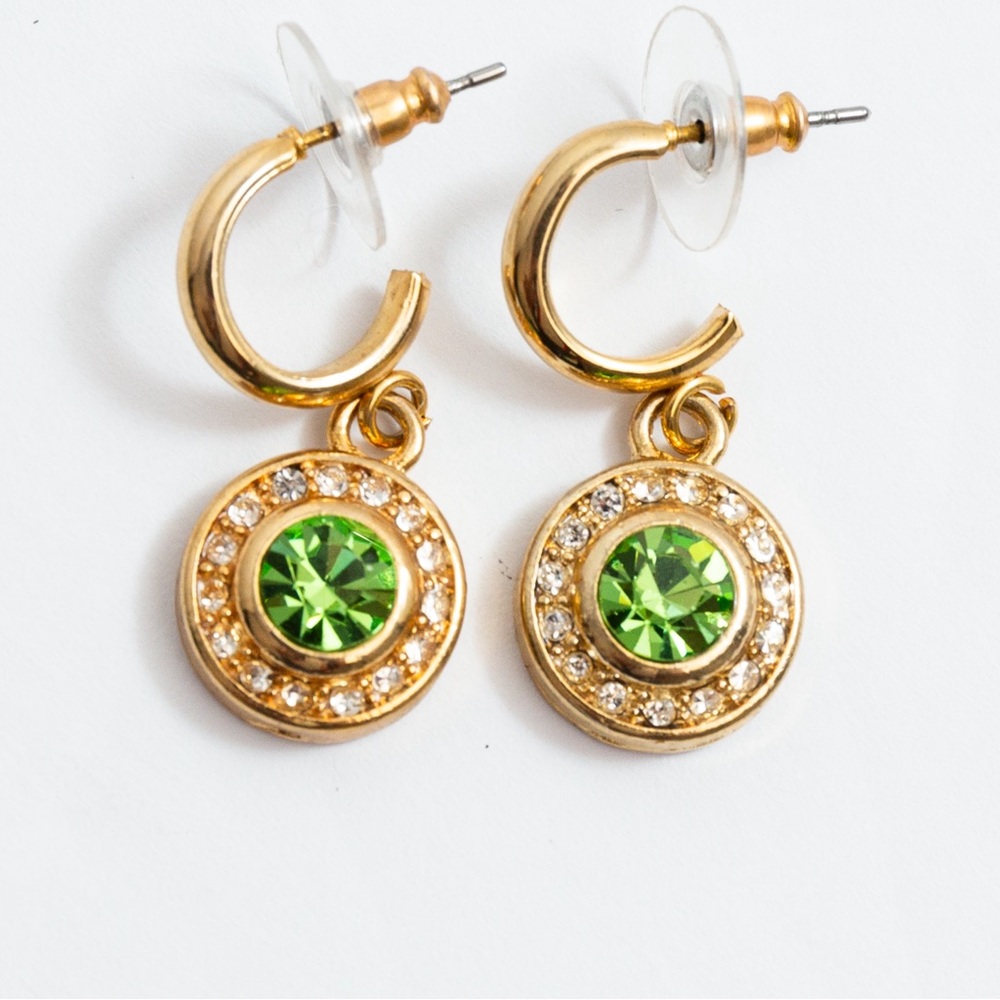 Peridot look colored stone and faux diamond earrings